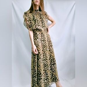 Massimo Dutti Black and Gold Midi Dress US6 Size EU38 Revolve Midi